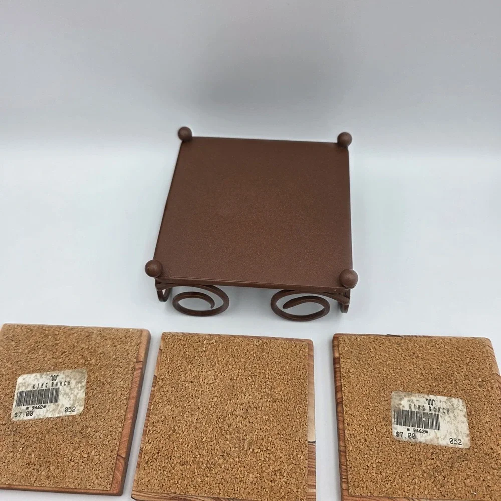 King Ranch Engraved Sanded Tile Coaster Set with Holder Western Horses Texas 9pc